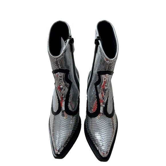 Emporio Armani Calfskin Leather Sequin Cowboy Booties Silver ( 35 ) - Picture 5 of 9